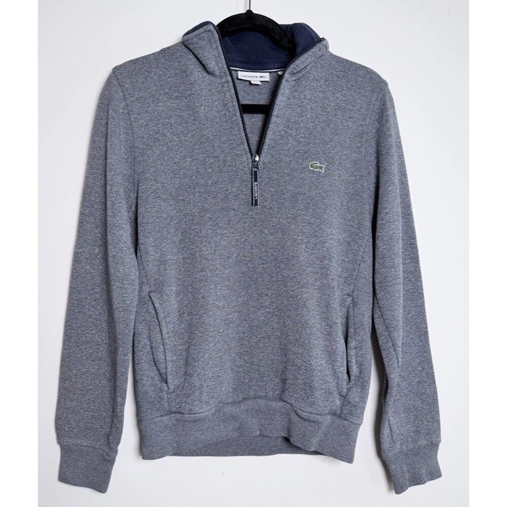 Lacoste Quarter Zip Pullover Sweatshirt Mens Small Gray 100% Cotton Crocodile